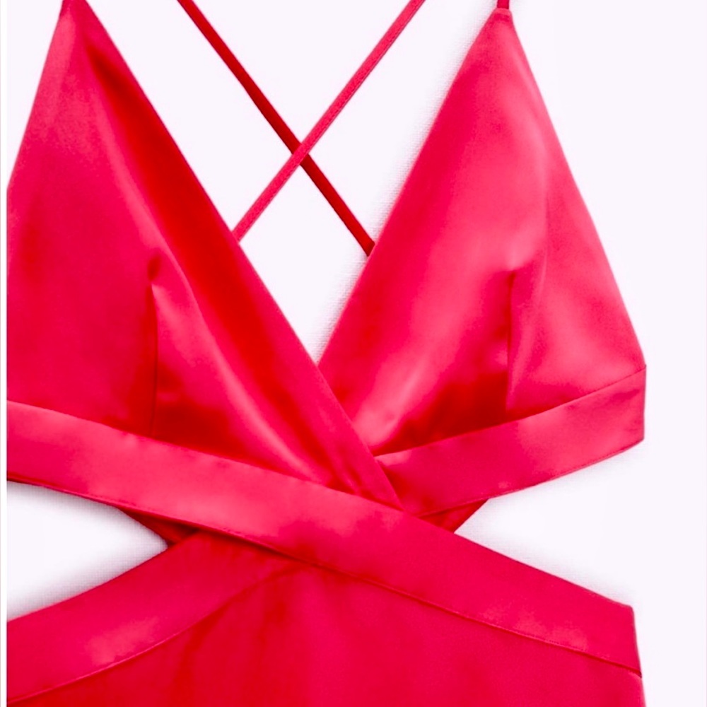 ZARA 💖 SATIN DRESS WITH CUT-OUT DETAIL PINK - Picture 5 of 6